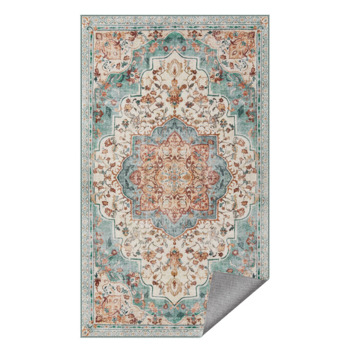 Vintage stiilis vaip 3×5 Sinakasroheline 153x92x0.1cm Voodid ilma madratsita