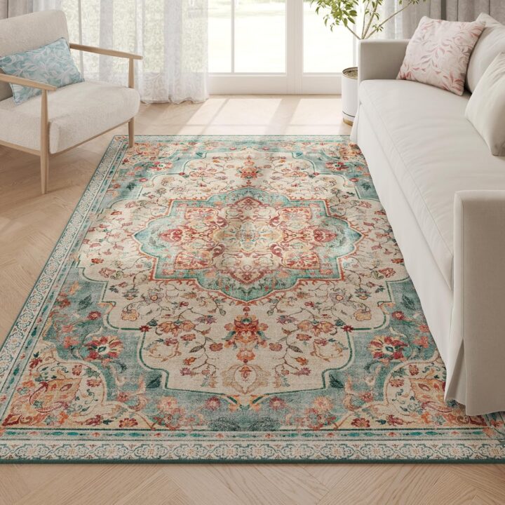 Vintage stiilis vaip 5×7 Sinakasroheline 213x152x0.1cm Vaibad