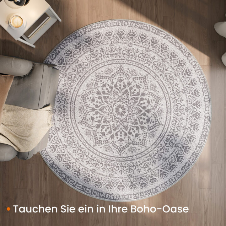 Ümmargune BOHO vaip 160 cm Tuvihall 160x160x1cm Vaibad