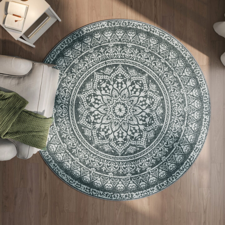 Ümmargune BOHO vaip 160 cm Söehall 160x160x1cm Vaibad