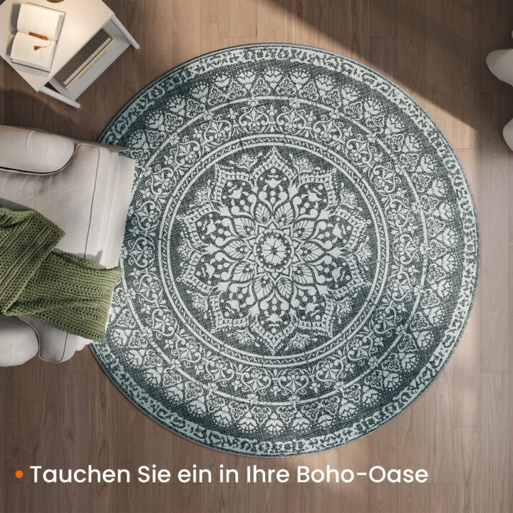 Ümmargune BOHO vaip 160 cm Söehall 160x160x1cm Vaibad