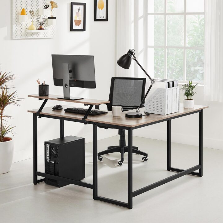 Arvutilaud 140x130x92.2cm must, hele elevandiluu Arvutilauad