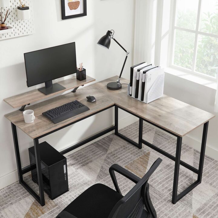 Arvutilaud 140x130x92.2cm must, hele elevandiluu Arvutilauad