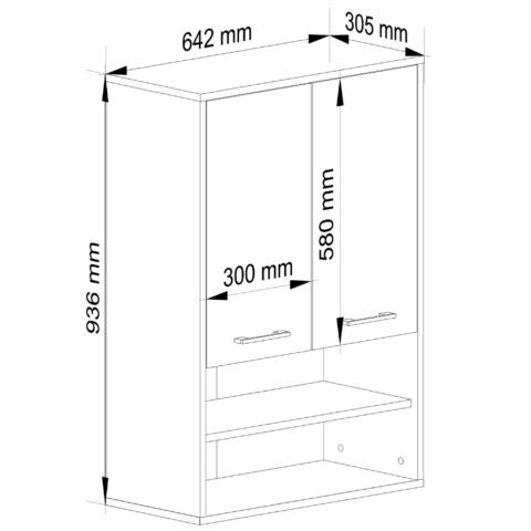 FIN seinakapp H934 W64, 2 ust ja avatud riiulitega, grafiithall / valge Saun ja vannituba Homewell