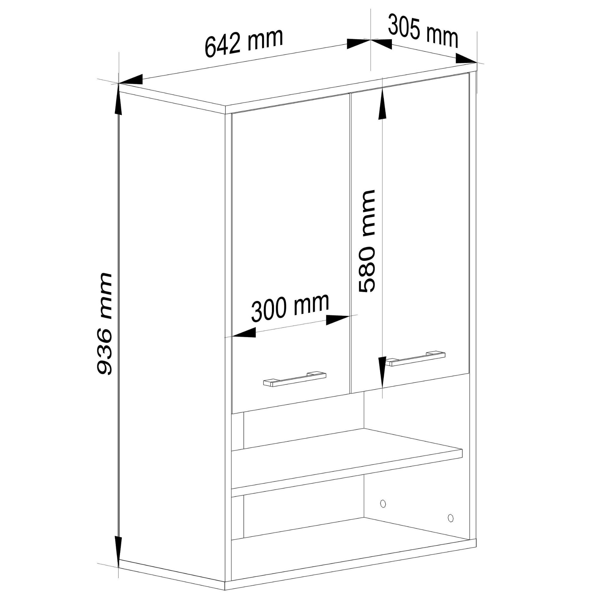 FIN seinakapp H934 W64, 2 ust ja avatud riiulitega, grafiithall / valge Saun ja vannituba Homewell FIN seinakapp H934 W64, 2 ust ja avatud riiulitega, grafiithall / valge Saun ja vannituba Homewell