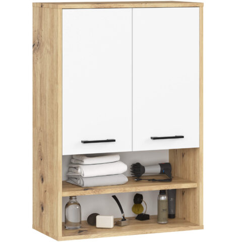 FIN seinakapp H934 W64, 2 ust ja avatud riiulitega, tamm Artisan / valge Saun ja vannituba Homewell