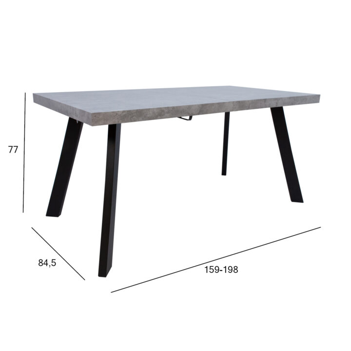 Söögilaud BRIGIT 159/198×84,5xH77cm, betoon, MDF, metalljalad Pikendatavad söögilauad H02-200 Söögilauad