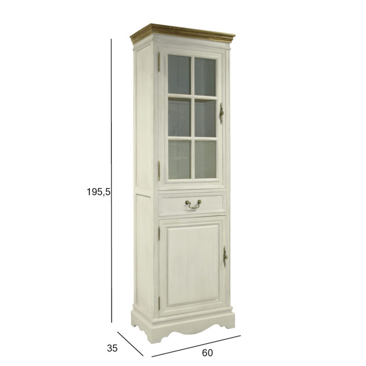 Vitriinkapp SAMIRA 60x35xH195,5cm, antiikvalge/naturaalne Elutoamööbel Kapid