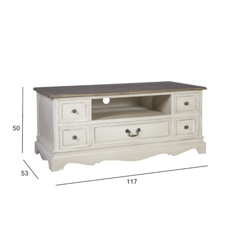 TV-laud SAMIRA NEW, 5-sahtliga, 117x53xH50cm, materjal: puit, värvus: antiikvalge/pruun Elutoamööbel H01-800 TV-alused