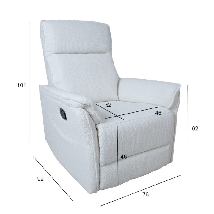 Tugitool GERRY manuaalne recliner 76x92xH101cm, valge Elutoamööbel H01-500 Tugitoolid ja kiiktoolid