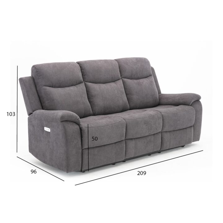 Diivan MILO 3-kohaline elektriline recliner 209x96xH103cm, hall Diivanid Diivanid