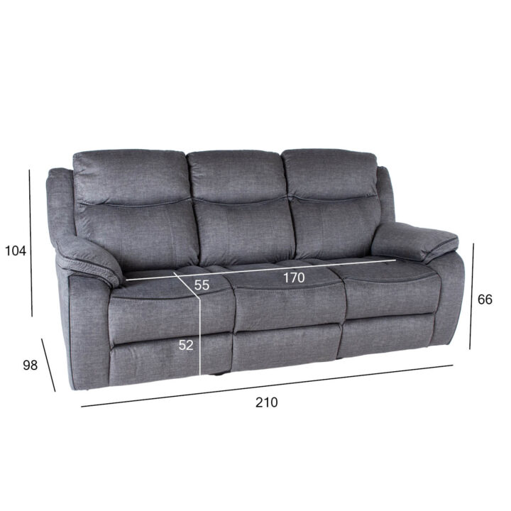Diivan GENTRY 3-kohaline manuaalne recliner 210x98xH104cm, hall Diivanid 3+1 Diivanid 3+1