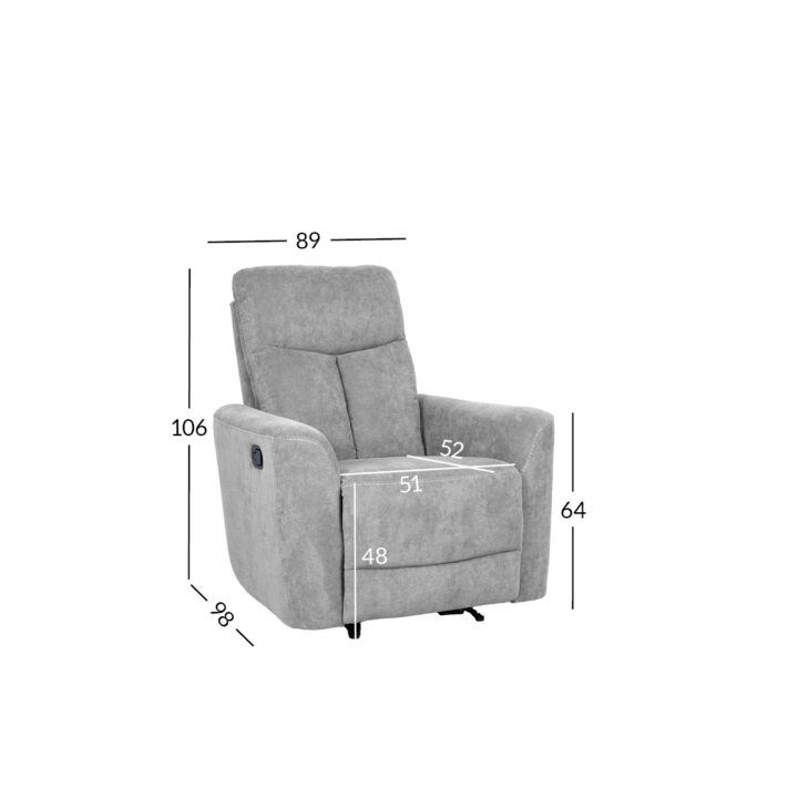 Tugitool GEMMA manuaalne recliner 89x98xH106cm, helehall Elutoamööbel
