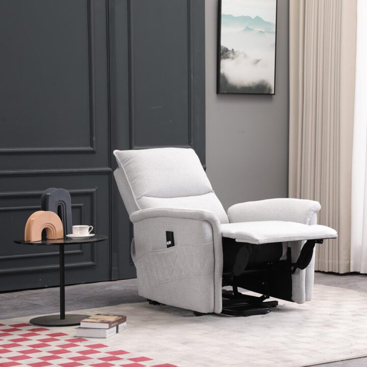 Tugitool GIANNI elektriline lift recliner 85x86xH106cm, hallikasvalge Elutoamööbel