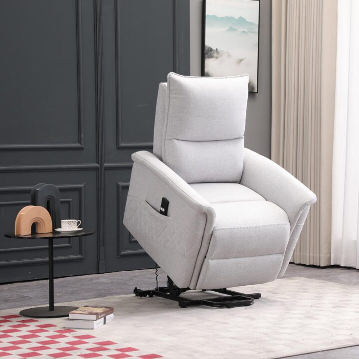 Tugitool GIANNI elektriline lift recliner 85x86xH106cm, hallikasvalge Elutoamööbel
