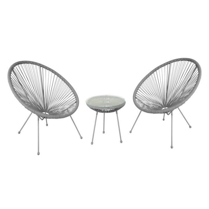 Rõdukomplekt COMO hall, laud D42xH45cm, 2 tooli 70x80xH36/83cm, teras, plastikpunutis Rõdukomplektid Esilehe tooted