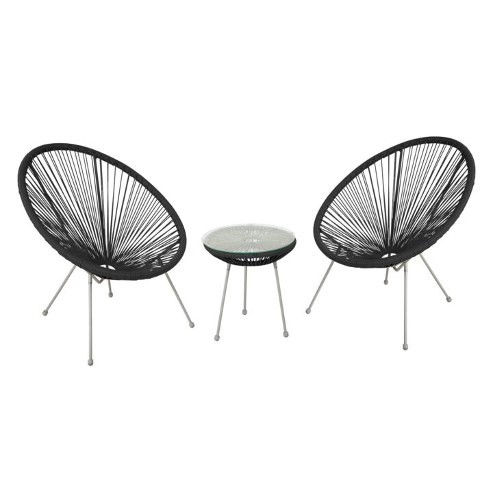 Rõdukomplekt COMO must, laud D42xH45cm, 2 tooli 70x80xH36/83cm, terasraam Rõdukomplektid Esilehe tooted