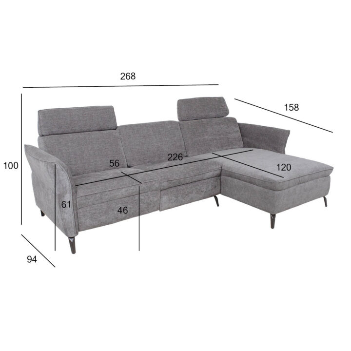 Nurgadiivan DAYTON PN, elektriline recliner 268×94/157xH100cm, helehall Diivanid Diivanid