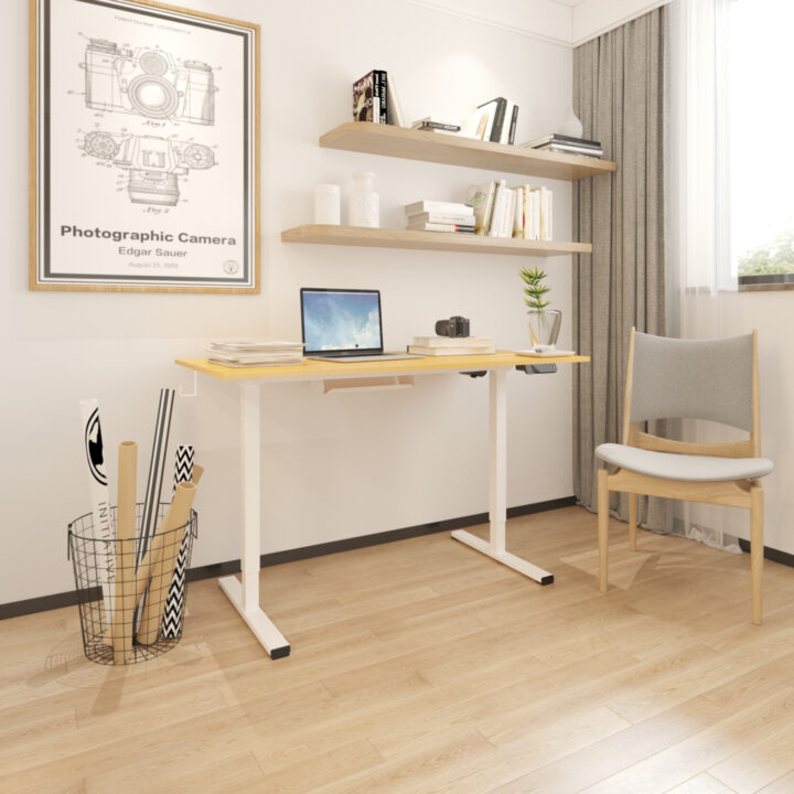 Töölaud ERGO 1-mootoriga 120x60xH73-121cm, tamm/valge Kontorimööbel ERGO