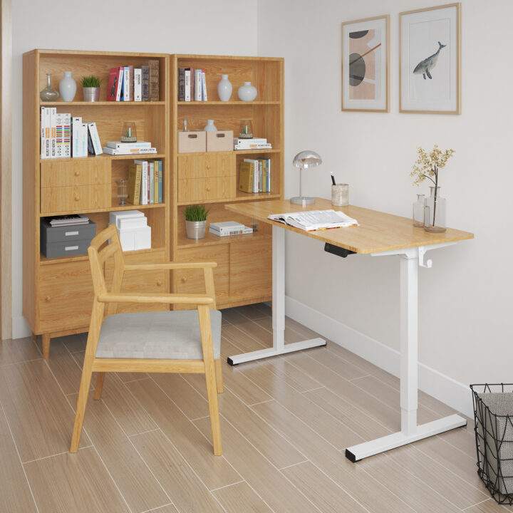 Töölaud ERGO 1-mootoriga 120x60xH73-121cm, tamm/valge Kontorimööbel ERGO