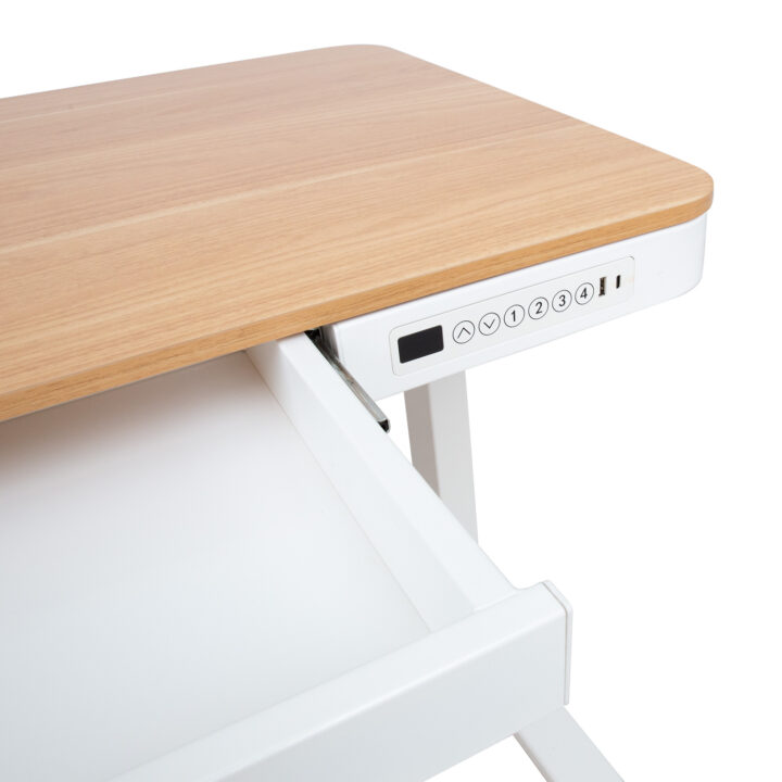Töölaud ERGO 1-mootoriga 120x60xH72-121cm, tamm/valge Kontorimööbel ERGO