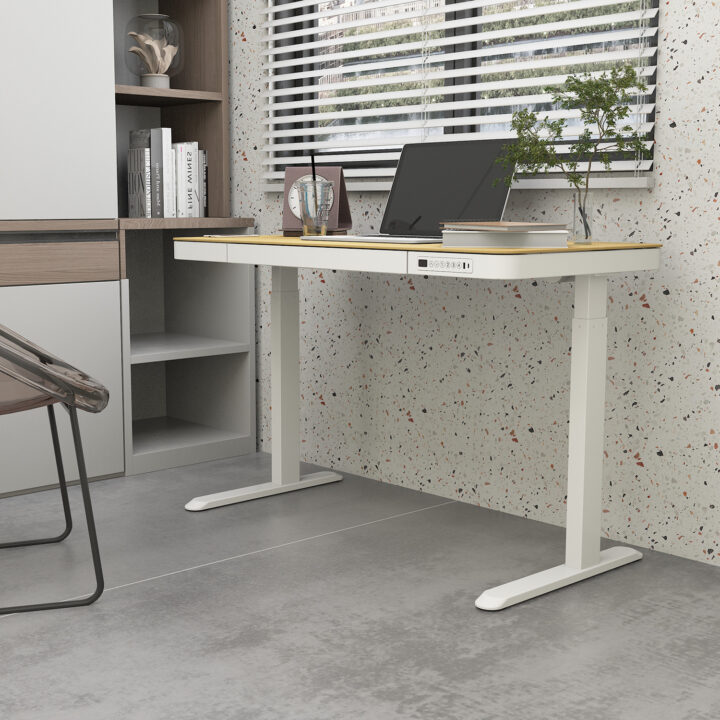 Töölaud ERGO 1-mootoriga 120x60xH72-121cm, tamm/valge Kontorimööbel ERGO