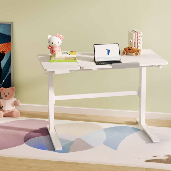 Laste töölaud ERGO KID 1-mootoriga 112x60xH56-80cm, valge Kontorimööbel