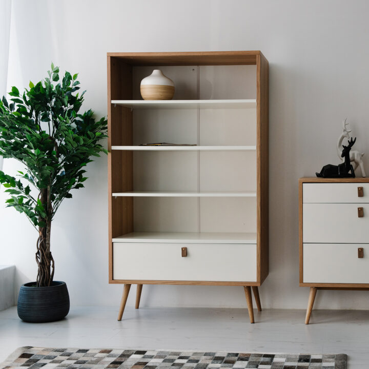 Riiul HELENA WHITE 80x40xH140cm, MDF naturaalne/valge Elutoamööbel Elutuppa jõuludeks