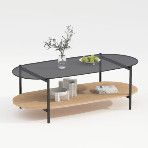 Diivanilaud CINDY 120x55xH40cm, hall klaas/melamiin tamm Diivanilauad ja abilauad Diivanilauad ja abilauad