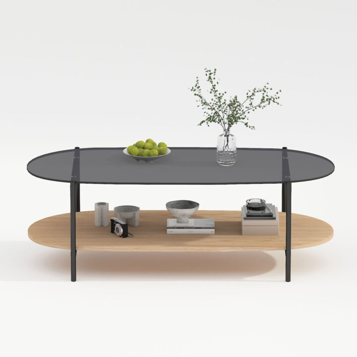 Diivanilaud CINDY 120x55xH40cm, hall klaas/melamiin tamm Diivanilauad ja abilauad Diivanilauad ja abilauad