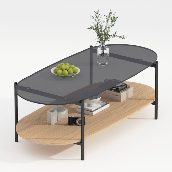 Diivanilaud CINDY 120x55xH40cm, hall klaas/melamiin tamm Diivanilauad ja abilauad Diivanilauad ja abilauad