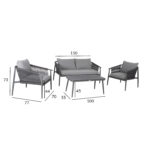 Aiamööbli komplekt WEILBURG laud 100x55xH45cm, diivan 150x77xH73cm, 2 tooli 70x77xH73cm, alumiinium Aiadiivanid ja komplektid Diivanikomplektid