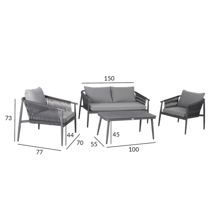 Aiamööbli komplekt WEILBURG laud 100x55xH45cm, diivan 150x77xH73cm, 2 tooli 70x77xH73cm, alumiinium Aiadiivanid ja komplektid Diivanikomplektid