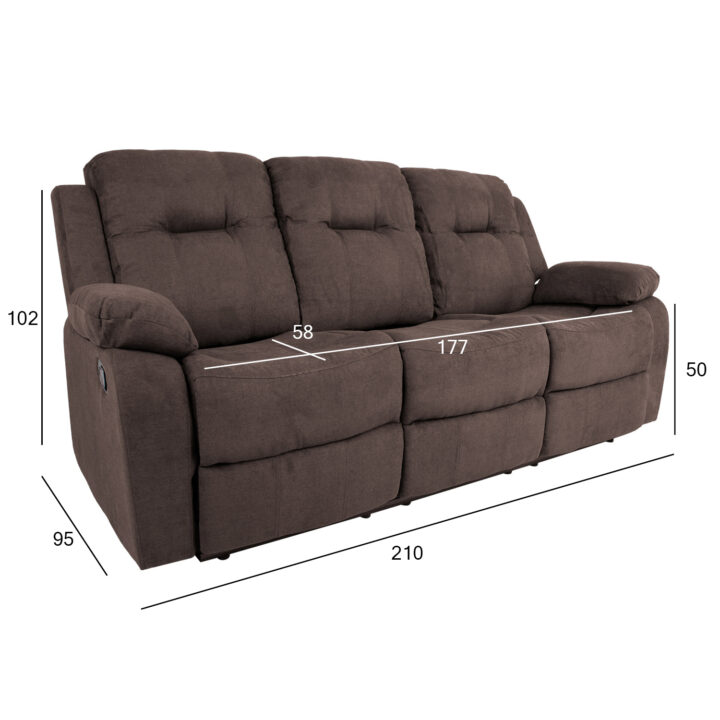 Diivan DIXON 3-kohaline recliner, 210x95xH102cm, pruun, polüesterkangas, vineer, metall Diivanid Diivanid