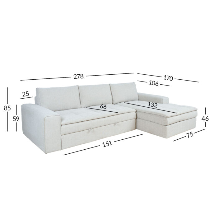 Nurgadiivanvoodi KAJA PN 278×106/170xH85cm, beež Diivanid