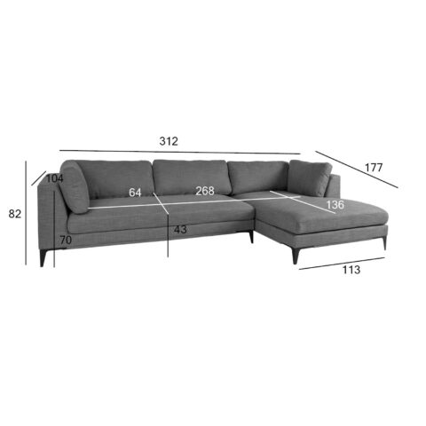 Nurgadiivan BRIA PN 312×104/177xH82cm, hall Elutoamööbel Diivanid