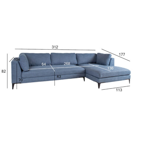 Nurgadiivan BRIA PN 312×104/177xH82cm, sinine Elutoamööbel Diivanid