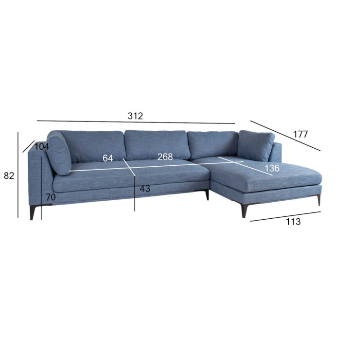 Nurgadiivan BRIA PN 312×104/177xH82cm, sinine Elutoamööbel Diivanid