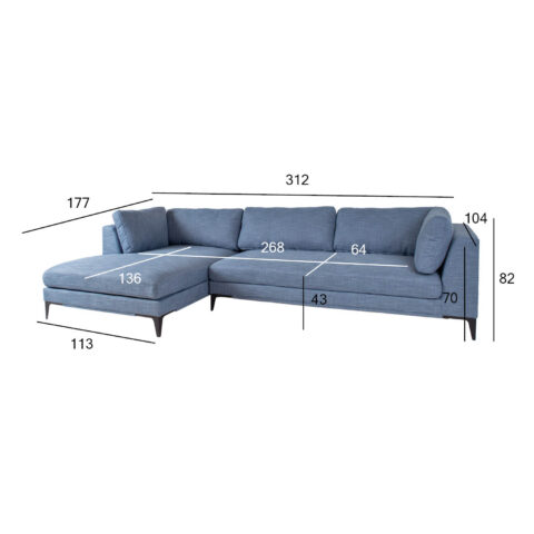 Nurgadiivan BRIA VN 312×104/177xH82cm, sinine Elutoamööbel Diivanid