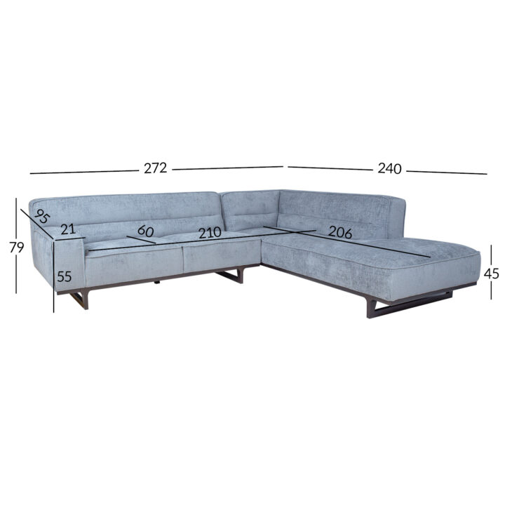 Nurgadiivan HASSO PN 272×95/240xH79cm, hõbehall Diivanid