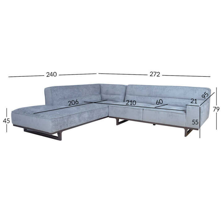 Nurgadiivan HASSO VN 272×240/95xH79cm, hõbehall Diivanid