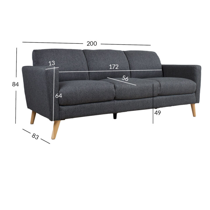Diivan KAILI 3-kohaline 200x83xH84cm, tumehall Diivanid Diivanid