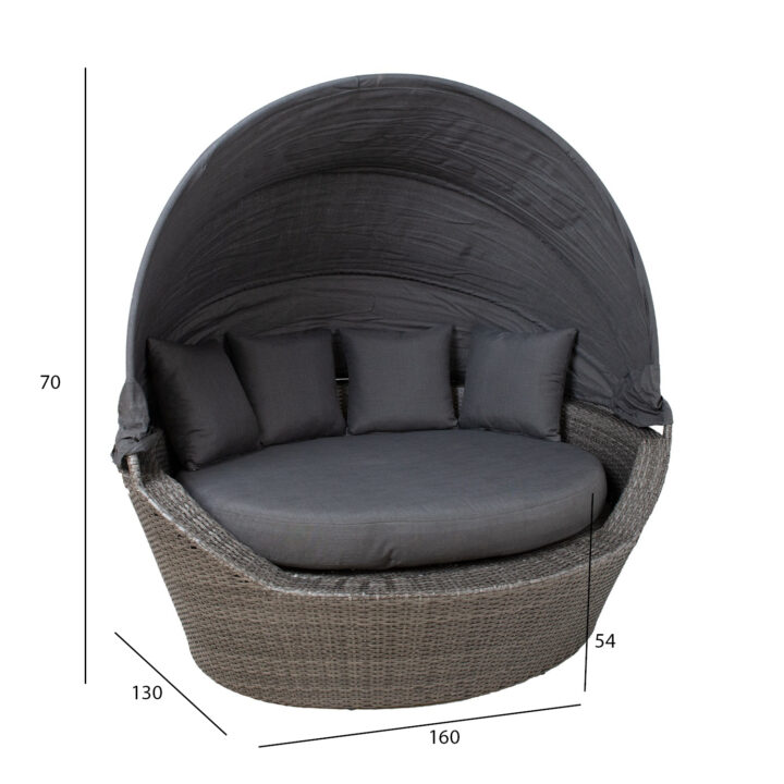 Diivan MINI MUSE varikatusega 160x130xH70cm, hall, alumiinium, plastikpunutis Aiadiivanid ja komplektid Esilehe tooted