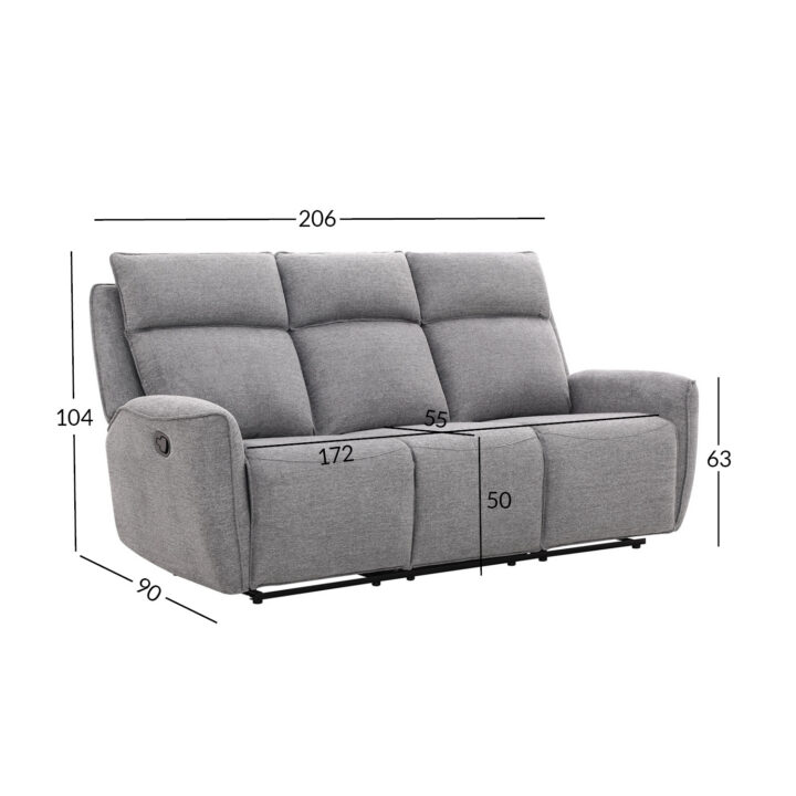 Diivan MAREN 3-kohaline manuaalne recliner 206x90xH104cm, hall Diivanid