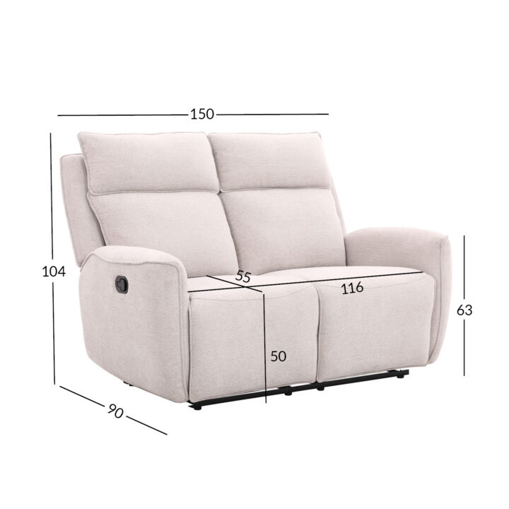 Diivan MAREN 2-kohaline manuaalne recliner 150x90xH104cm, beež Diivanid