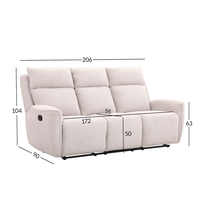 Diivan MAREN 3-kohaline manuaalne recliner 206x90xH104cm, beež Diivanid