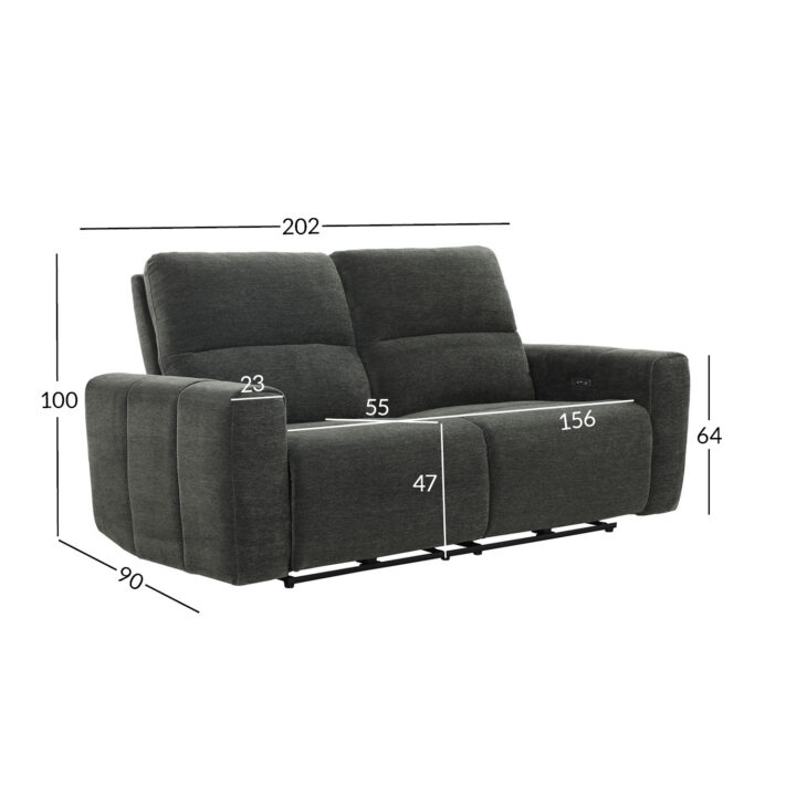 Diivan MATIAS 3-kohaline elektriline recliner 202x90xH100cm, hall Diivanid