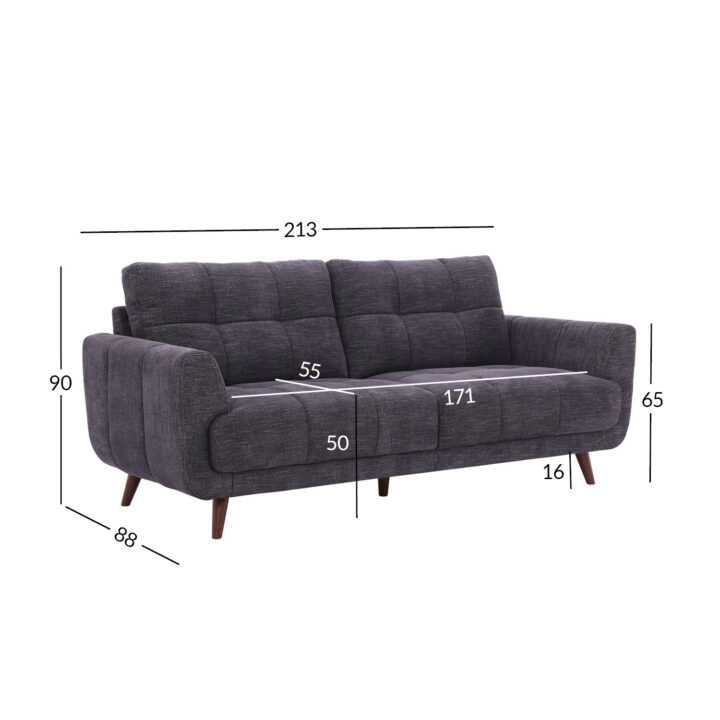 Diivan STEVE 3-kohaline 213x88xH90cm, tumehall Diivanid