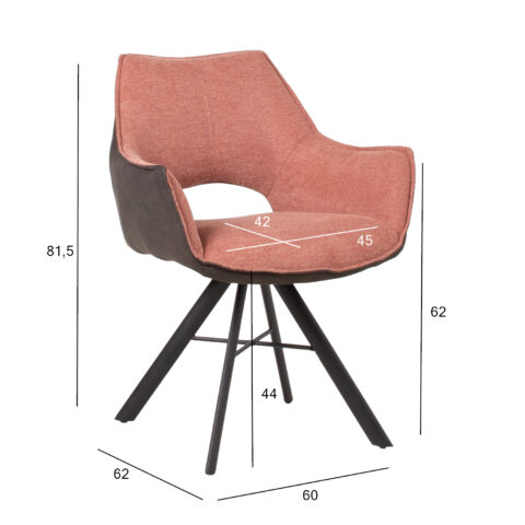 Tool EDDY 60x62xH81,5cm, lõheroosa/tumehall, pöörlev Söögilauatoolid, taburetid, pingid H02-300 Söögilauatoolid, taburetid, pin