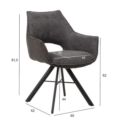 Tool EDDY 60x62xH81,5cm, hall/tumehall, pöörlev Söögilauatoolid, taburetid, pingid H02-300 Söögilauatoolid, taburetid, pin